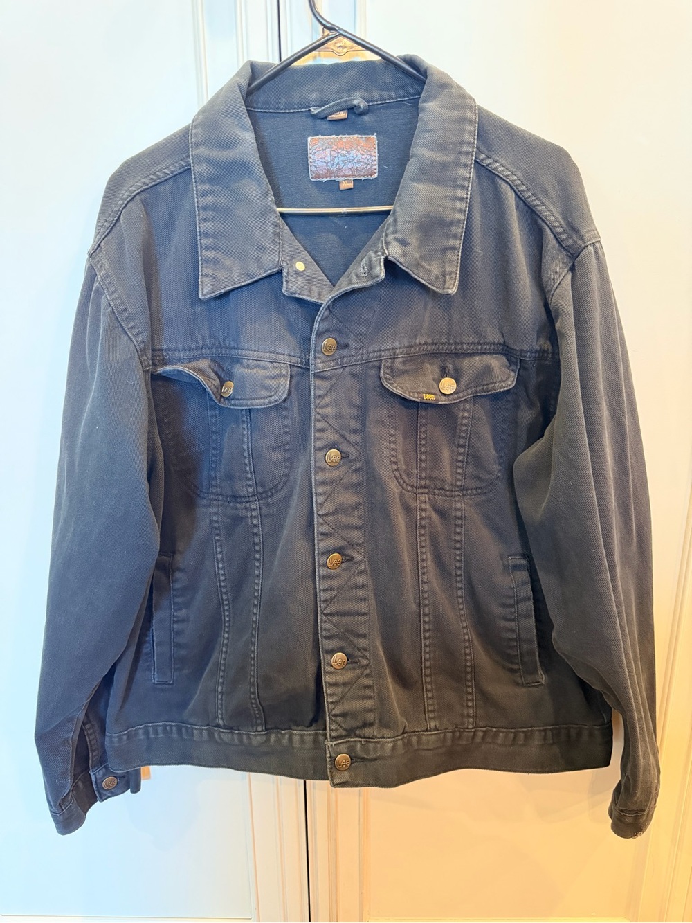 Vintage Lee Black Denim Trucker Jacket XL 100% Cotton Button Front Workwear